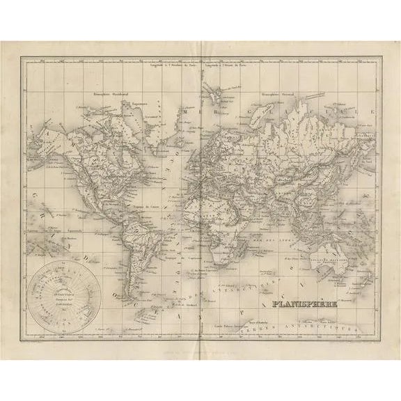 Antique Map of the World by Balbi, 1847 For Sale