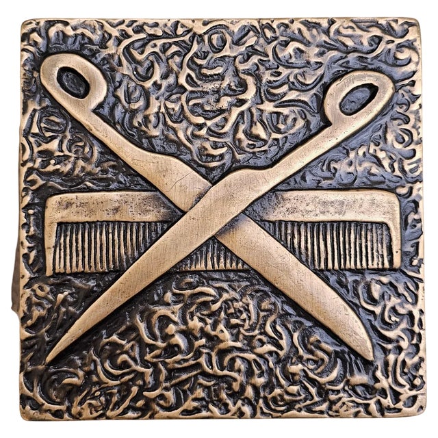 Large Brutalist Bronze Door Handle with Scissors and Comb, West Germany, 1960s For Sale