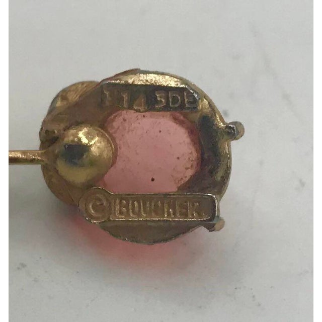 Boucher 1940s Signed Marcel Boucher Pink and Gold Pendent Clip Earrings - 2 Pieces For Sale - Image 4 of 7