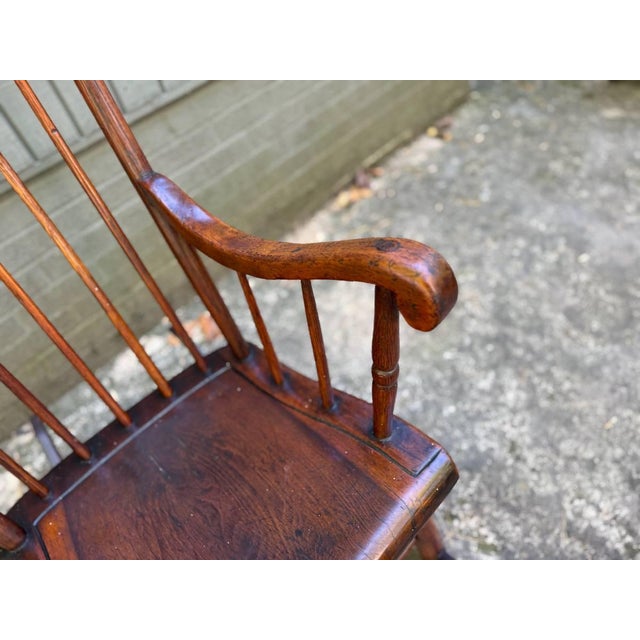Antique Ealry American Primative Rustic Spindle Back Windsor Style Rocker Chair For Sale - Image 10 of 17