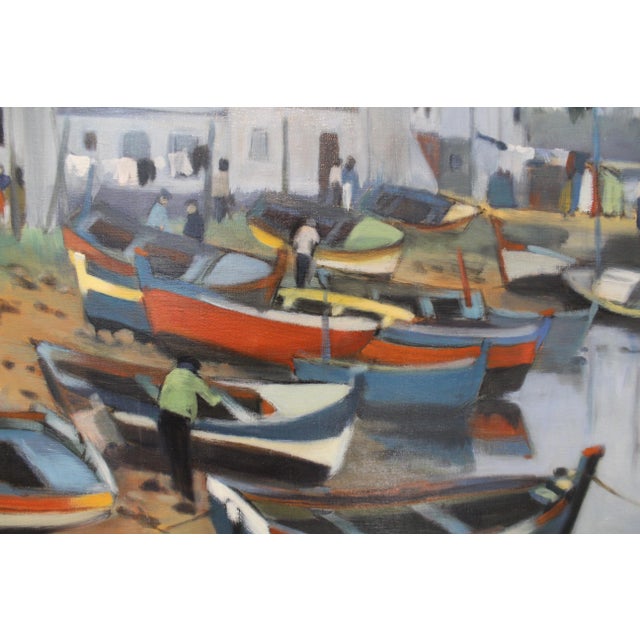 1960s Mid Century Oil Painting of French Fishing Town by Artist Tanguy Le Roy For Sale - Image 5 of 10