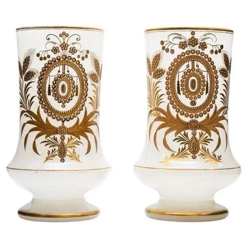 Gold Baccarat Opaline Vases with Golden Decor, 1880s, Set of 2 For Sale - Image 8 of 8