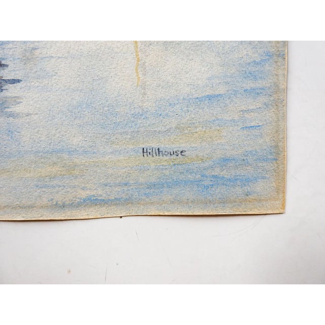 Circa 1970's watercolor on paper painting of boat shacks and docks. Signed Hillhouse lower right corner. Unframed, age...