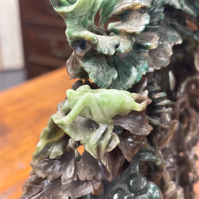 Splendid 20th century vintage Chinese art jade vase sculpture, 26 x 20 cm in various colours on a wooden base. Made with...