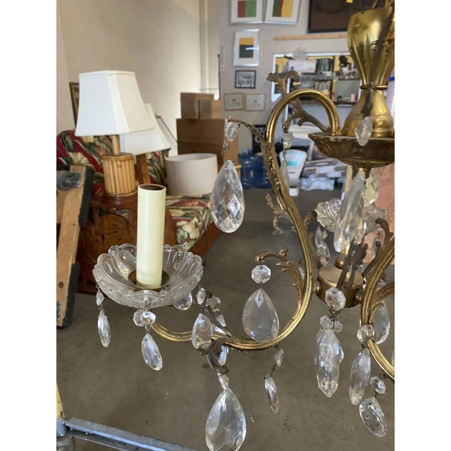 Hollywood Regency Hollywood Regency Crystal and Brass Three Lights Chandelier For Sale - Image 3 of 8