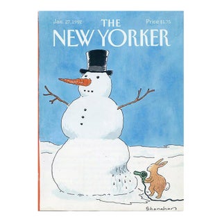 1992 Vintage New Yorker Cover, January 27, Danny Shanahan Cover Illustration, Winter, Snowman For Sale