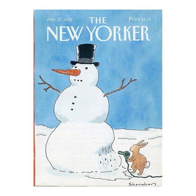 1992 Vintage New Yorker Cover, January 27, Danny Shanahan Cover Illustration, Winter, Snowman For Sale