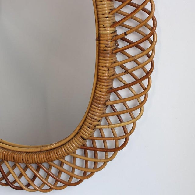 Wood Mid-Century Modern Italian Rattan Wall Mirror, 1960s For Sale - Image 7 of 12