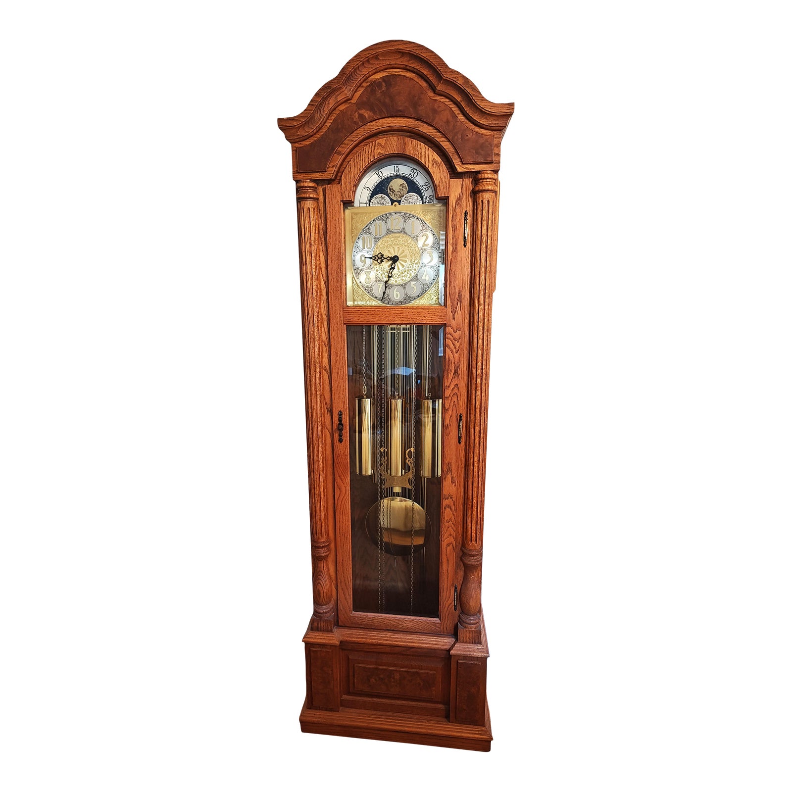 1980s Emperor Clock Company Solid Oak Grandfather Clock Weight