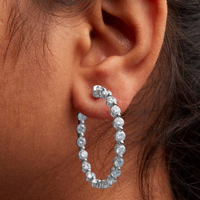 Haus of Brilliance 14K White Gold 5.00 Cttw Lab Grown Diamond Inside-Out Hoop Earring For Sale - Image 4 of 5