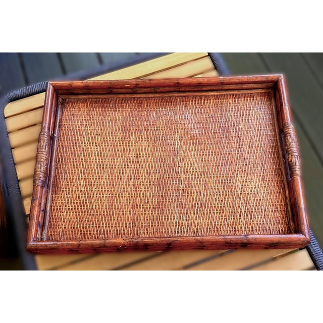 1970s 1970s Bamboo Rattan Handle Tray For Sale - Image 5 of 12