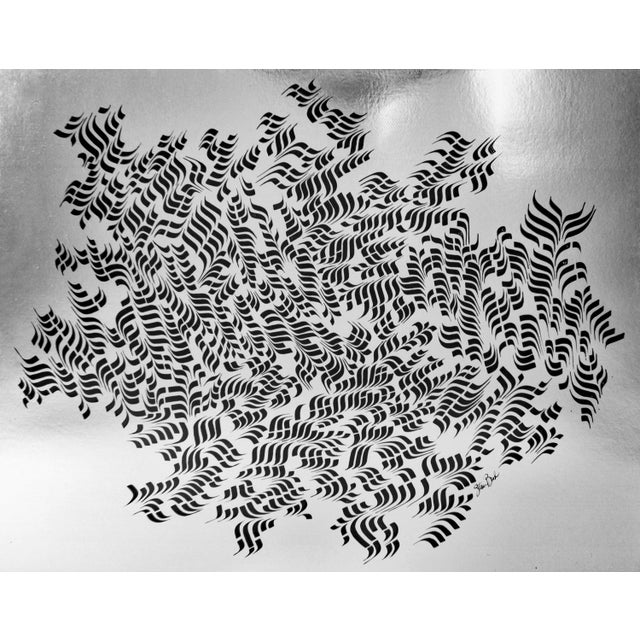 An ink on foil board abstract drawing titled Silver Field by American artist Stan Brod (1932-2022). Signed to the lower...