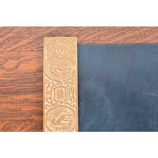 Tiffany Studios Tiffany Studios New York Zodiac Bronze Doré Blotter Ends With Leather Desk Blotter For Sale - Image 4 of 11