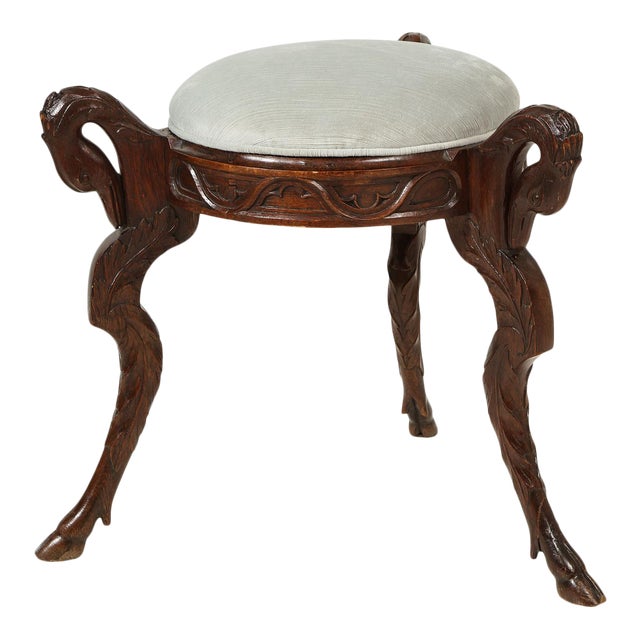 Antique Hand Carved Mahogany Swan Bench For Sale