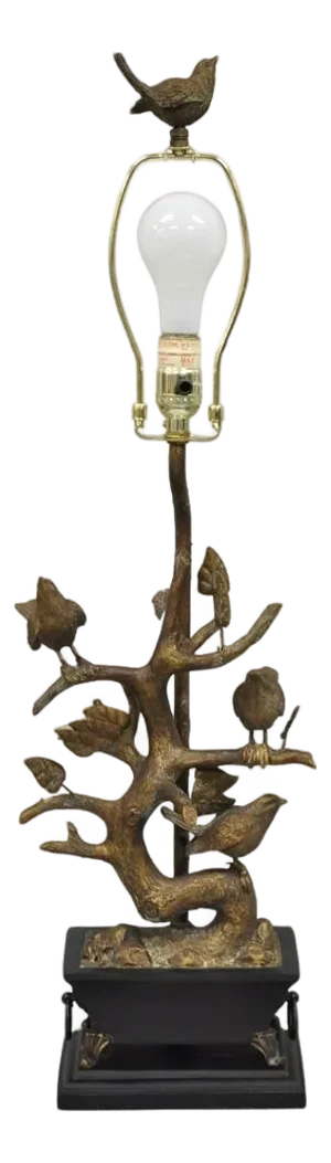 Contemporary Chinoiserie Style Bronze Finish Metal Birds on Branch Table Lamp