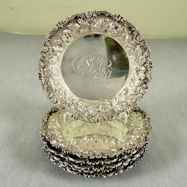 Estate Ritter & Sullivan Sterling Silver Repoussé Butter Pats, Set of Six For Sale In Philadelphia - Image 6 of 11