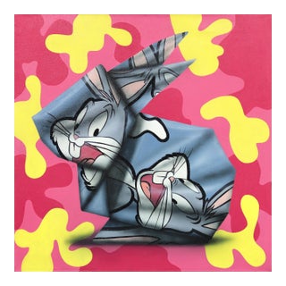Honor Y Conejos - Origami Inspired Looney Tunes Figurative Painting on Canvas Original Artwork by Emilio Rama For Sale