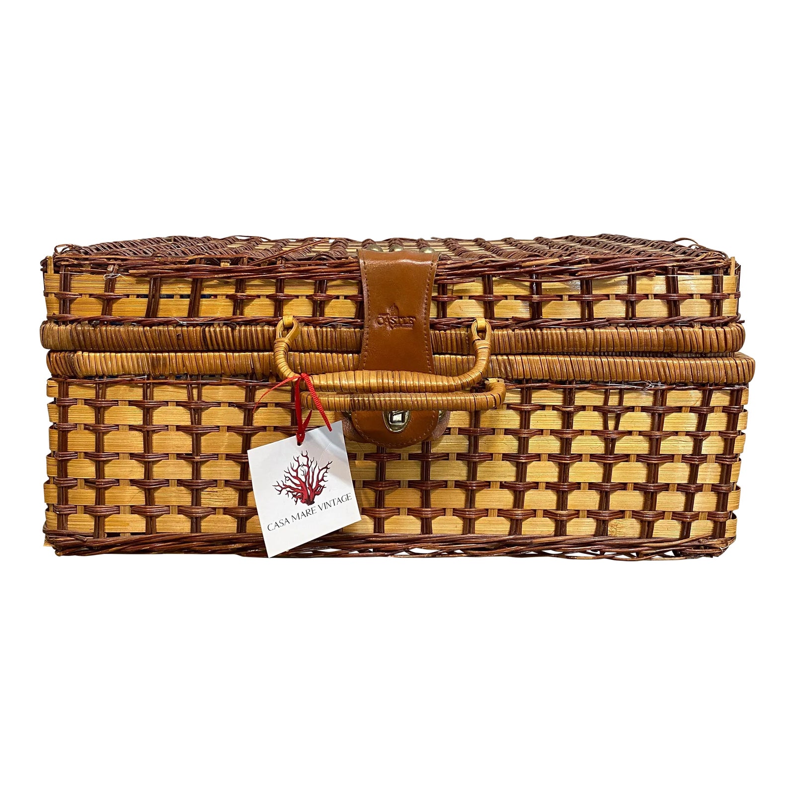 Wicker & Leather Handmade Picnic Basket | Chairish