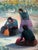 Beautiful vintage impressionist figural landscape oil painting depicting three women gathered in a serene outdoor setting....