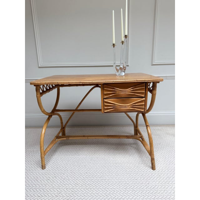 Mid-Century Italian Bamboo and Rattan Writing Desk, 1970s For Sale - Image 9 of 10