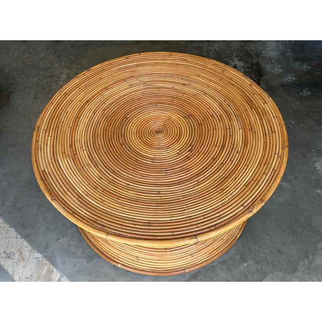 Mid-Century Modern Pencil Reed Bamboo Round Crespi Style Coastal Coffee Table For Sale - Image 3 of 5