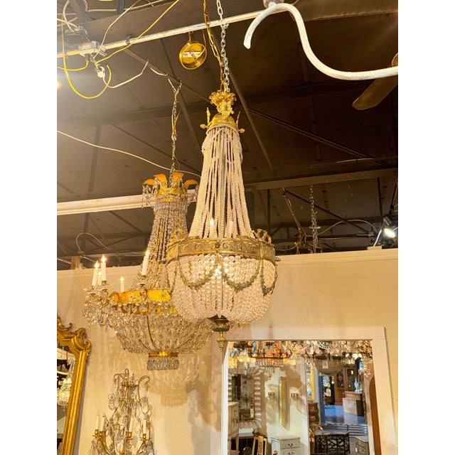 Early 20th Century Early 20th Century French Empire Gilt Bronze and Crystal Basket Chandelier For Sale - Image 5 of 5