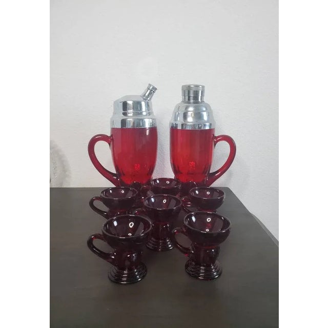 Art Deco Antique American Art Deco 10 Piece Ruby Red Glass Bar Set For Sale - Image 3 of 11