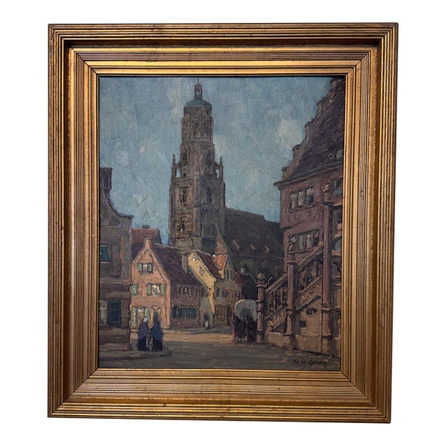 20th Century Oil on Board "The Daniel Tower" For Sale