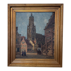 20th Century Oil on Board "The Daniel Tower"