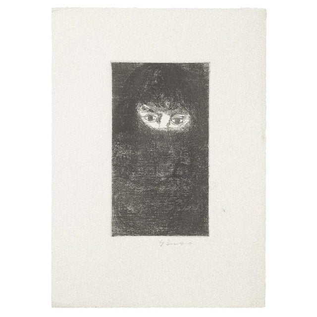The Eyes is an original etching and drypoint print on paper realized by Gian Paolo Berto. Good conditions, except for some...