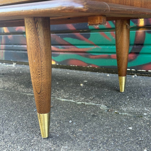 United Mid Century Walnut and Brass Highboy Dresser For Sale - Image 10 of 12