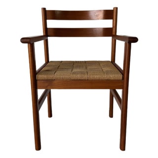Mid-Century Danish Modern Teak Armchair With Woven Rush Seat For Sale