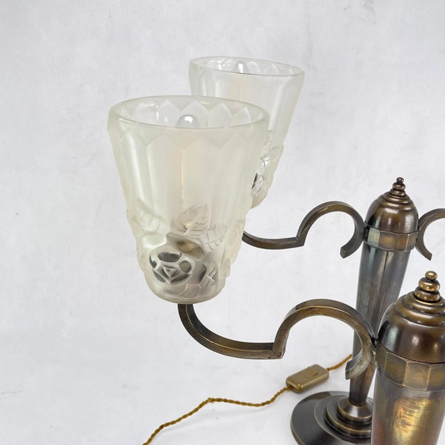 1940s Art Deco Double Arm Lamps by Degué, 1940s, Set of 2 For Sale - Image 5 of 12