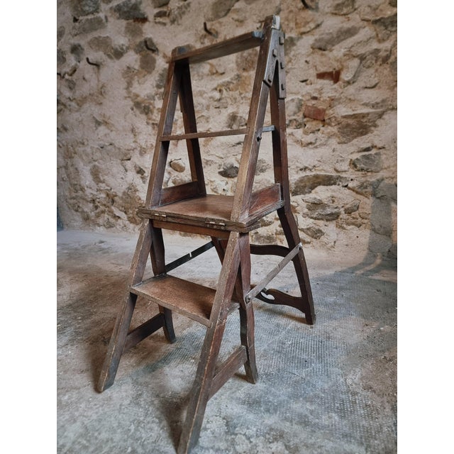 Antique Metamorphic Library Step Chair in Beechwood, France, Early 20th Century For Sale - Image 6 of 18
