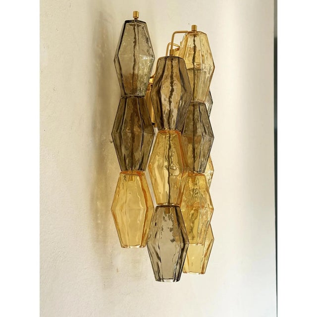 Amber and Fumè Poliedri Murano Glass Wall Sconce in Venini Style by Simoeng for Simoeng For Sale - Image 6 of 8