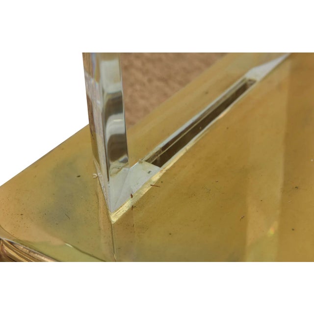 Metal Vintage Karl Springer Gold Plated Over Brass and Arched Lucite and Glass Console Table For Sale - Image 7 of 12