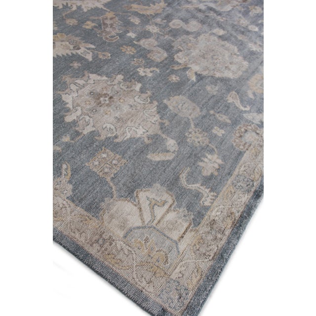 Wood Chester Hand knotted Bamboo/Silk Medium Blue Rug-8'x10' For Sale - Image 7 of 8