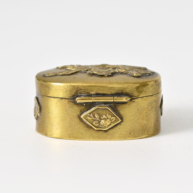 Gold Antique Meiji Japanese Brass Pill Box, 1890s For Sale - Image 8 of 12