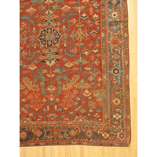 Early 20th Century Antique Persian Heriz Carpet Handmade Wool Oriental Rug, Rust, Navy-Medium Blue For Sale - Image 5 of 18