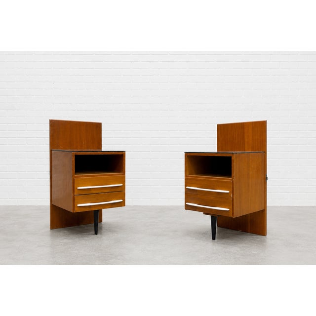 1950s Pair of Mid Century Modern Floating Nightstands + Black Glass Tops by Mojmir Pozar for Up Zavody, C. 1950s For Sale - Image 5 of 14