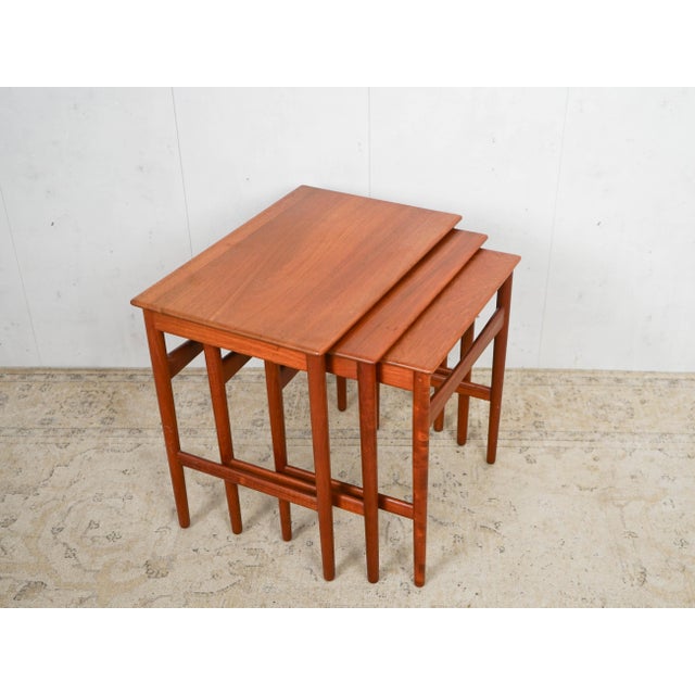 Brown Teak Nesting Tables by Hans J. Wegner for Andreas Tuck, 1960s, Set of 3 For Sale - Image 8 of 8