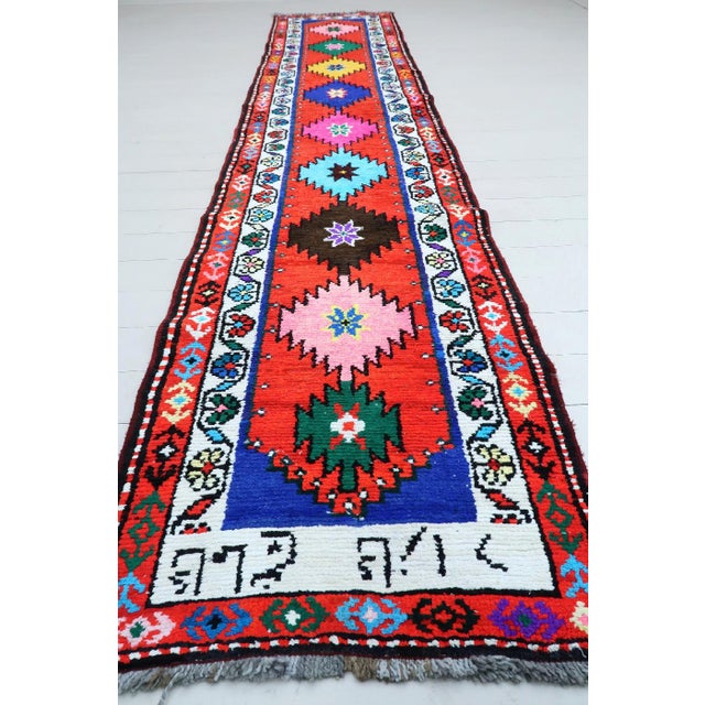 Beautiful vintage Turkish kilim runner rug made pure hand-spun wool and dyed naturally . Beautiful colors. this vintage...