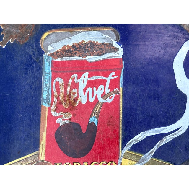 Art Deco Velvet Smoking Tobacco Antique Advertising Porcelain Sign For Sale - Image 3 of 13