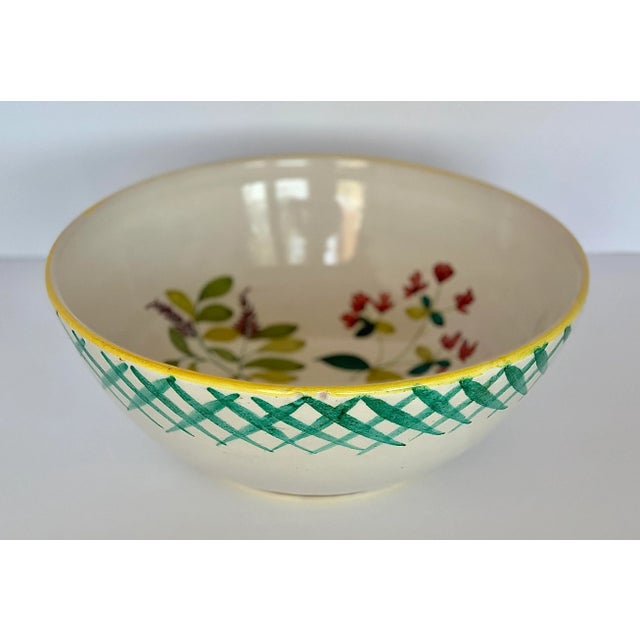 White Vintage Italian Hand Painted Large Botanical Themed Ceramic Decorative Bowl For Sale - Image 8 of 12