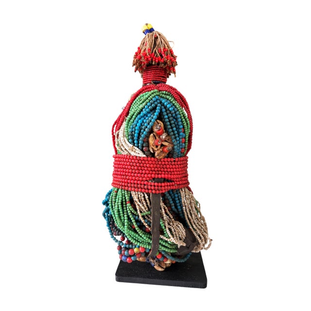 African Vintage African Beaded Namji Fertility Doll Cameroon W/Stand 11.5" H For Sale - Image 3 of 8
