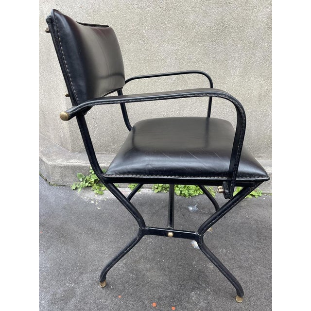 Stitched Leather Armchair by Jacques Adnet, 1950s, in Good conditions. Designed 1950 to 1959 I have official proof of...
