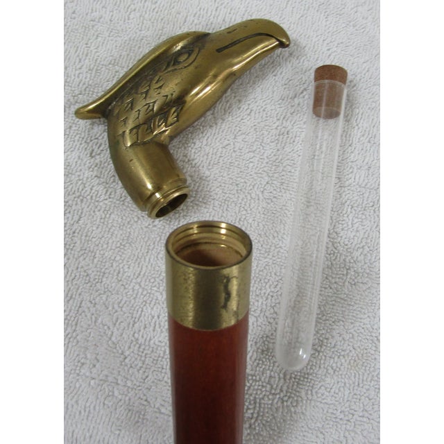 Antique Brass Eagle Handle and Wood Walking Stick Cane With Hidden