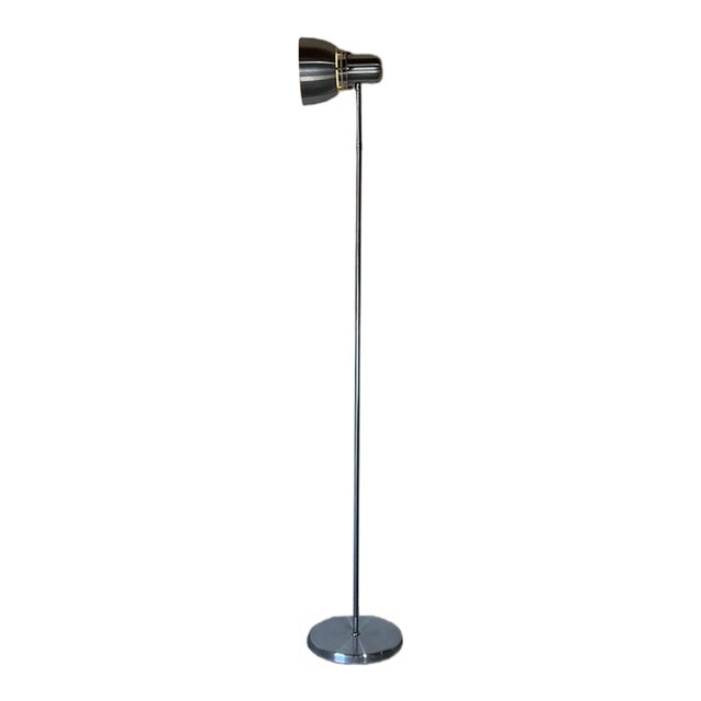 Brushed Steel Floor Lamp With Adjustable Shade Mid-Century Modern 1970s For Sale