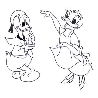Disney Donald & Daisy Duck Wall Decorations in Metal, 1960s, Set of 2 For Sale