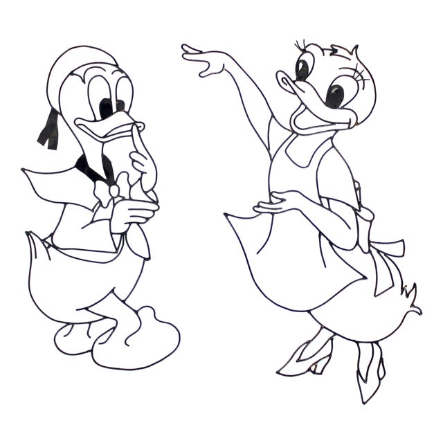 Disney Donald & Daisy Duck Wall Decorations in Metal, 1960s, Set of 2 For Sale